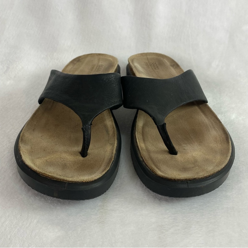 Ecco Corksphere Women's Thong Sandal Size 8 EU 39 Black Leather Flip Flops - Picture 4 of 11